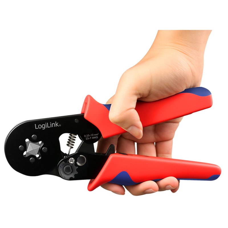 LogiLink Professional wire end ferrule crimping pliers, square crimp 0.25–10 mm², black/red/blue