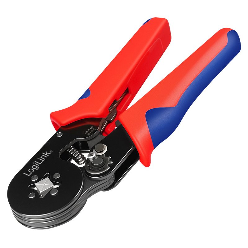LogiLink Professional wire end ferrule crimping pliers, square crimp 0.25–10 mm², black/red/blue