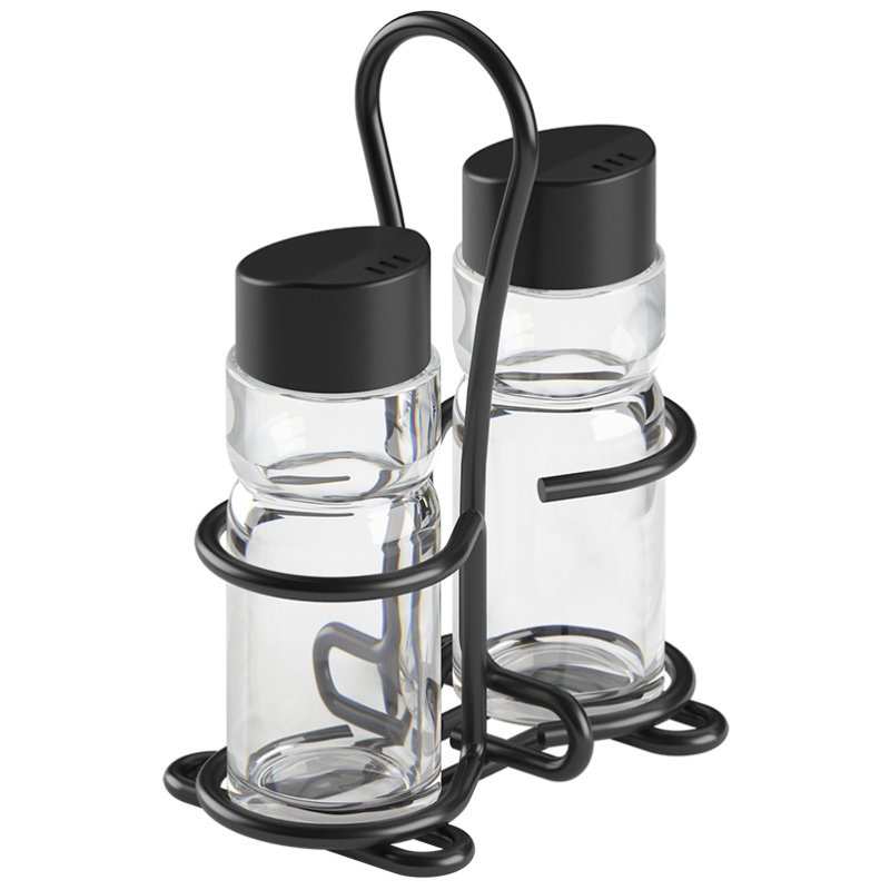 metaltex salt and pepper holder Spice Line, 3-piece, transparent glass with black lid