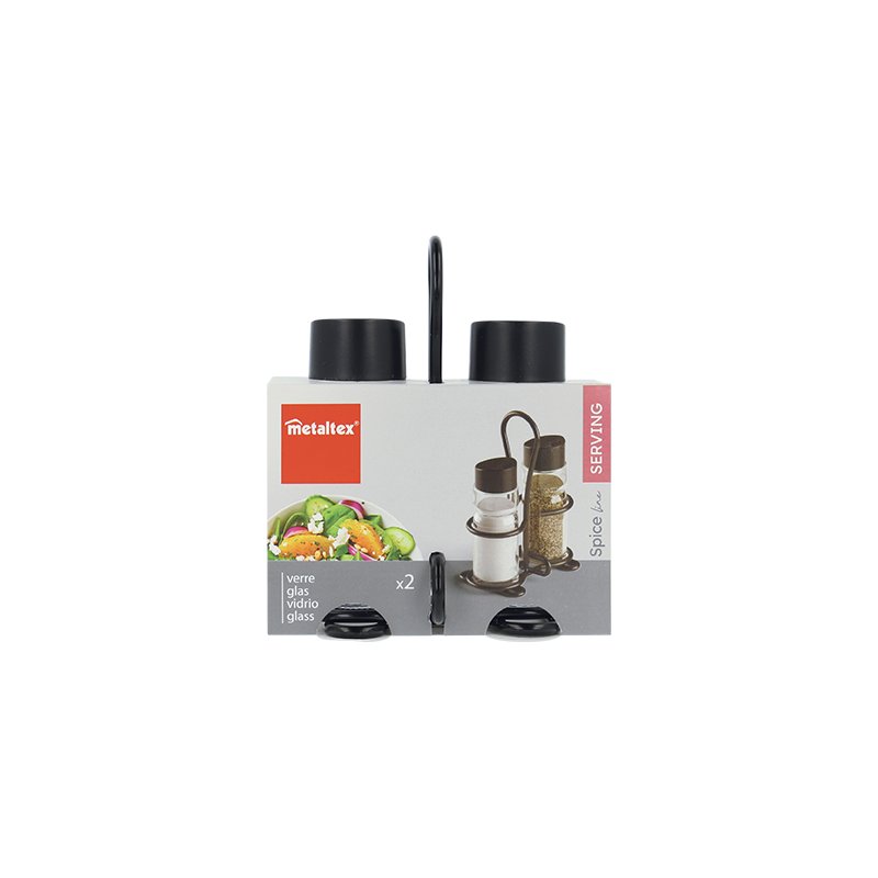 metaltex salt and pepper holder Spice Line, 3-piece, transparent glass with black lid