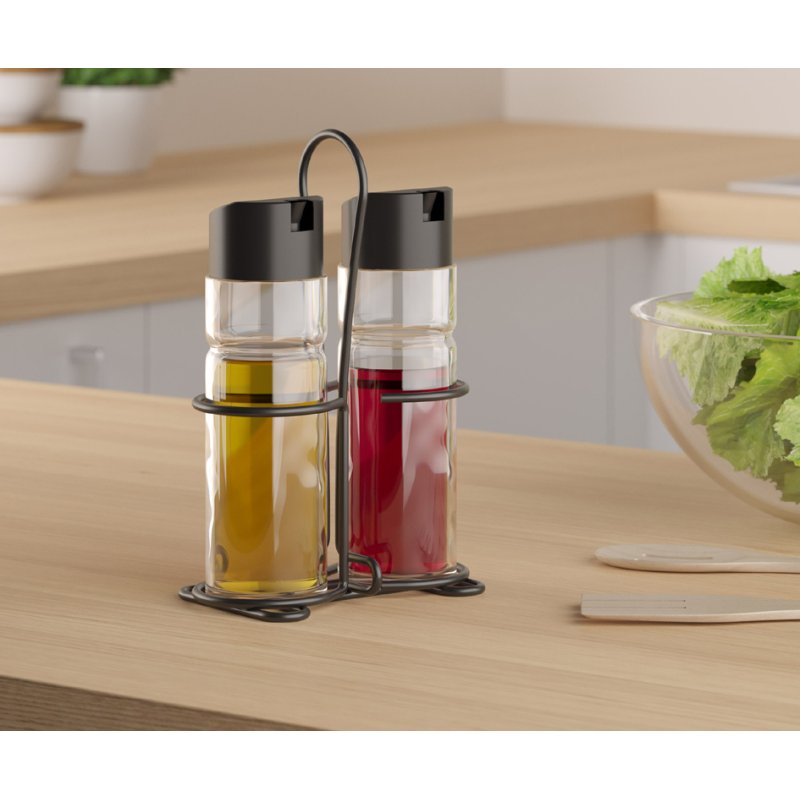 metaltex vinegar and oil cruet set Spice Line, 3-piece, black