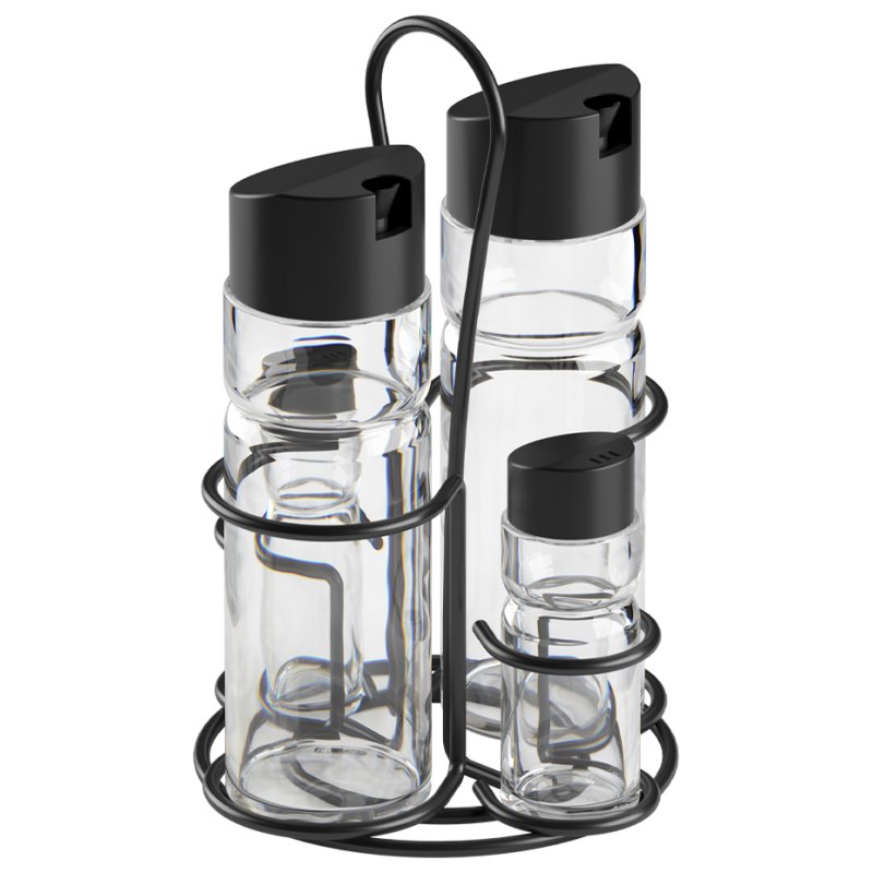 metaltex Menage 5-pièces, verre avec couvercle noir, lave-vaisselle