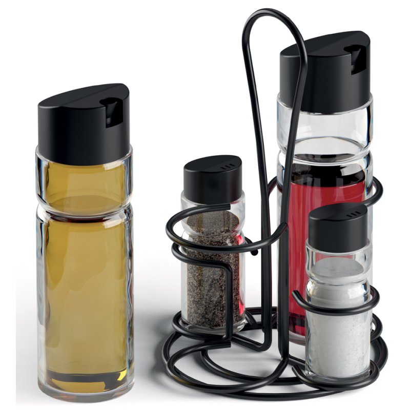 metaltex Menage 5-pièces, verre avec couvercle noir, lave-vaisselle