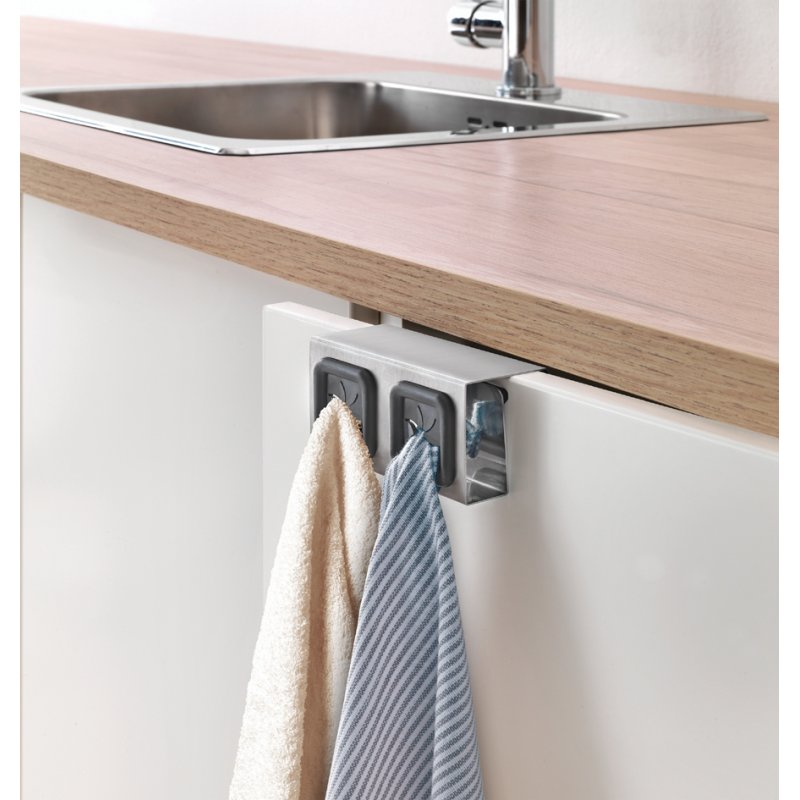 Metaltex porte-serviettes double, acier inoxydable/TPR, argent/noir, pour porte d'armoire