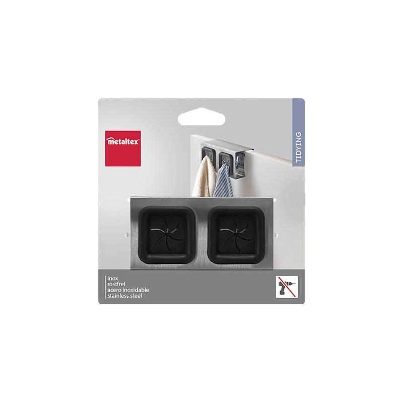 Metaltex porte-serviettes double, acier inoxydable/TPR, argent/noir, pour porte d'armoire