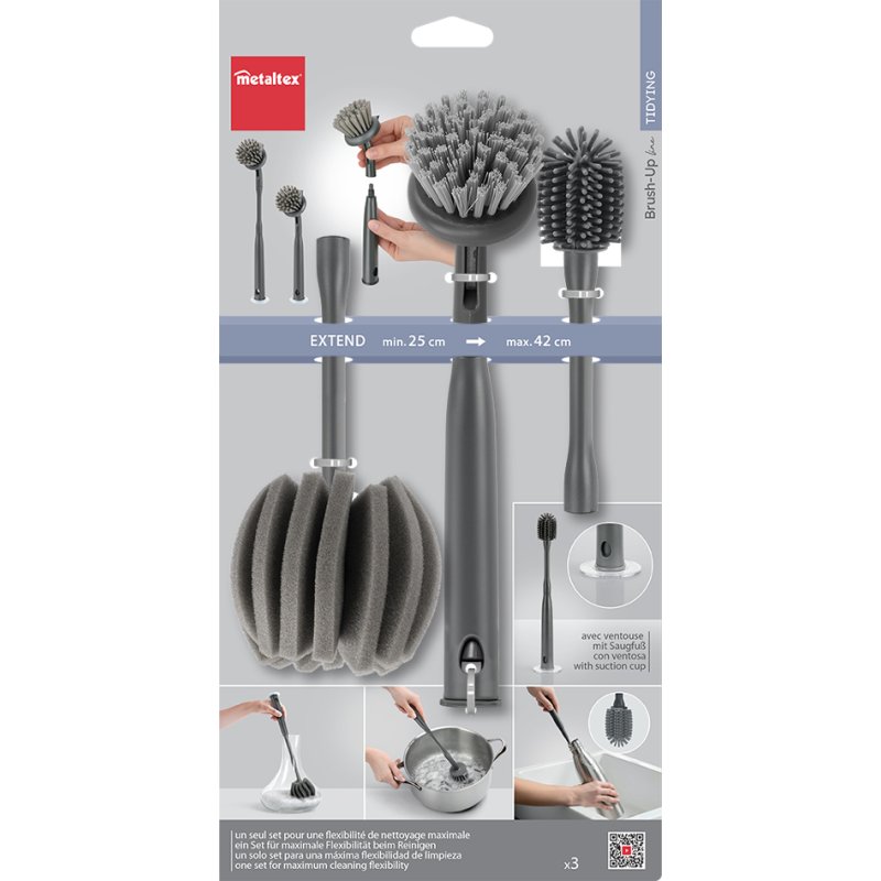 metaltex Brush-Up Re starterset, grijs, 3 borstelkoppen