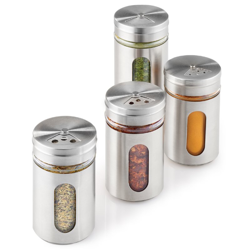 metaltex Saupoudreurs d'épices Shake Line, ensemble 3 pièces, acier inoxydable/verre/plastique, 100 ml