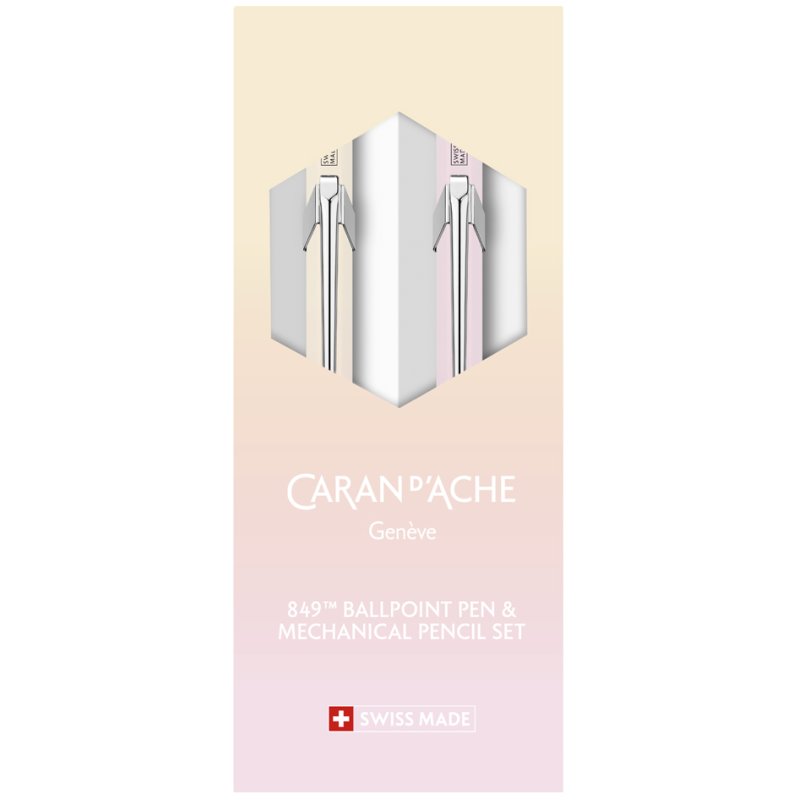 CARAN D'ACHE ensemble d'écriture HORIZON, dégradé pastel jaune-pastel rose, stylo et crayon mécanique, en emballage cadeau