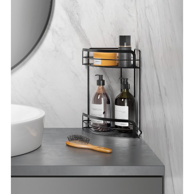 metaltex étagère d'angle Origin LAVA, 2 étages, métal revêtu Touch-Therm, noir