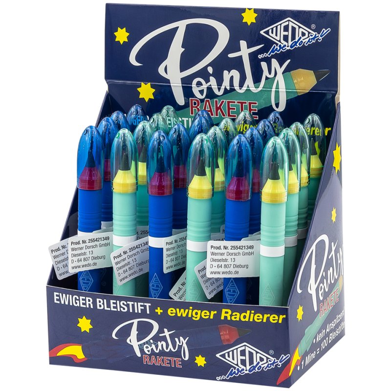 WEDO Ponity Rakete crayons éternels, HB, turquoise & bleu, 24 pièces