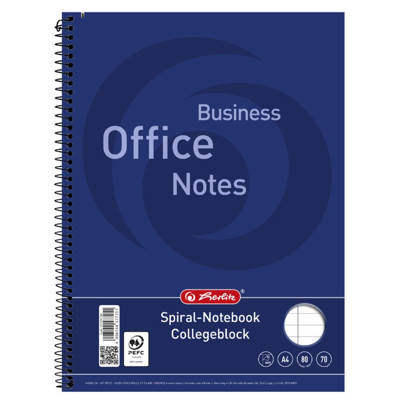 herlitz bloc-notes Business Office Notes A4, blanchi, perforé 4 trous, 80 feuilles