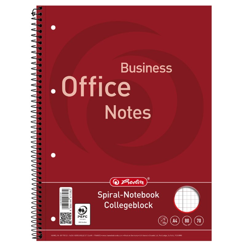 herlitz bloc-notes Business Office Notes A4, blanchi, perforé 4 trous, 80 feuilles