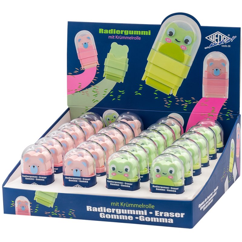 WEDO gomme Clean Animal, design animaux grenouille & ours, avec collecteur de miettes, 24 pièces