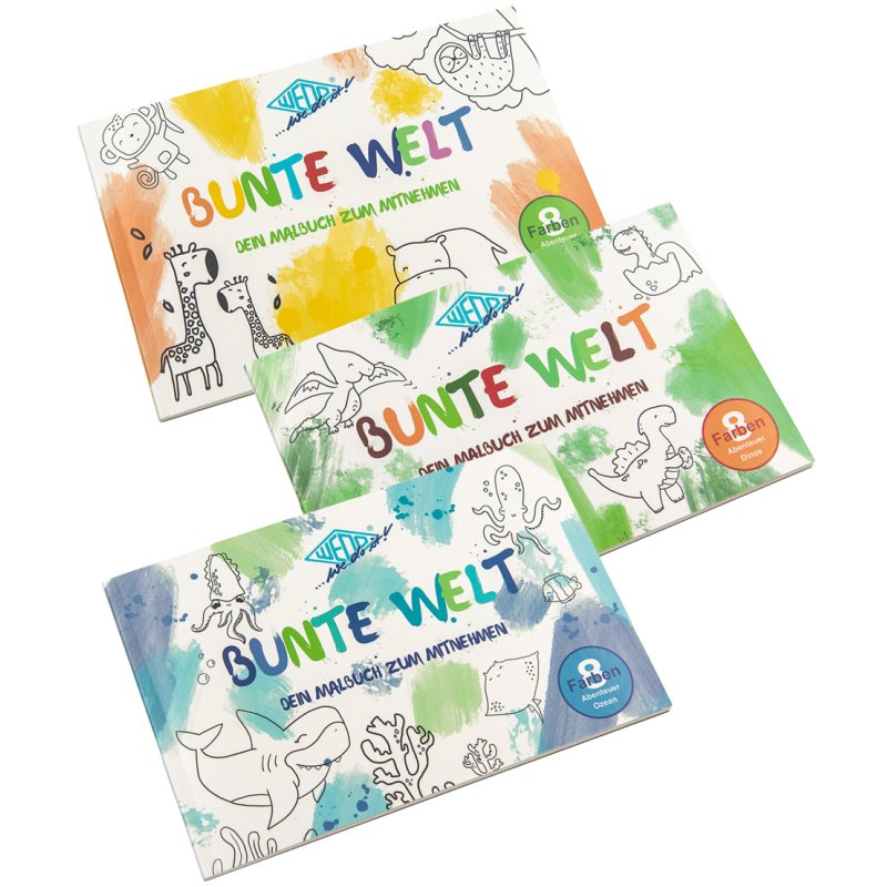 WEDO livre de coloriage BUNTE WELT, couleurs et pinceau inclus, A5, 12 pièces