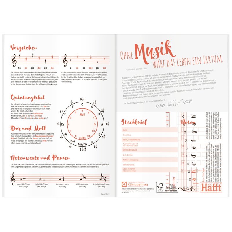 Häfft Music Book Noten & Muziek, red, A5 landscape, 32 sheets