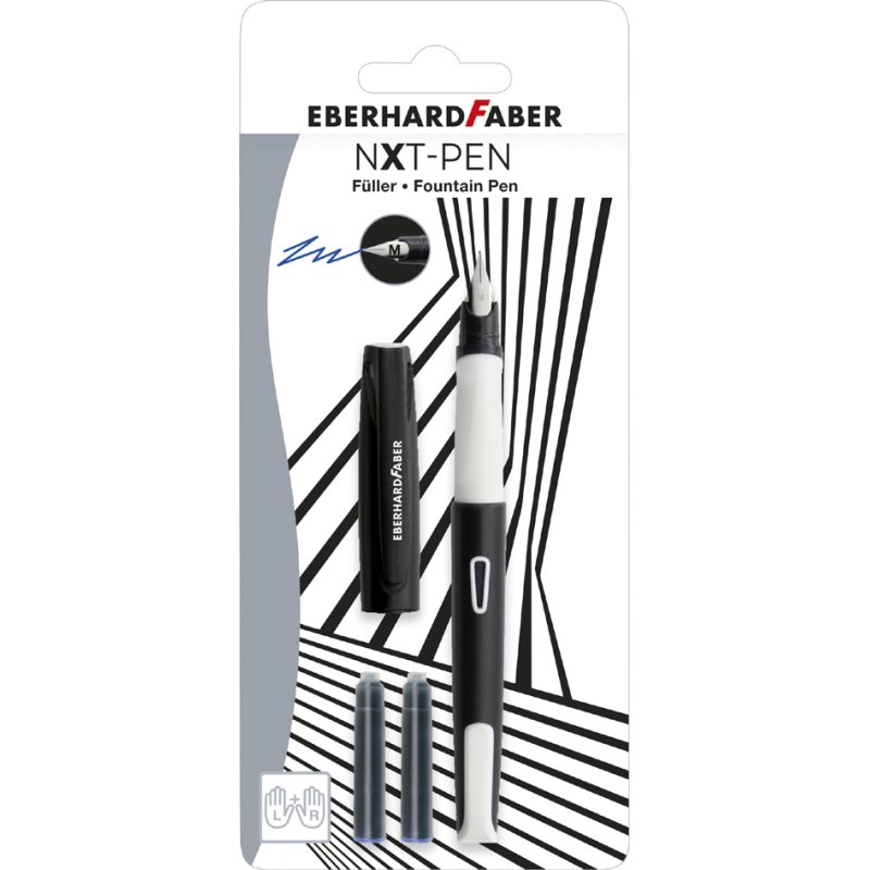 EBERHARD FABER fountain pen NXT-Pen, white/black, medium nib, includes 2 cartridges