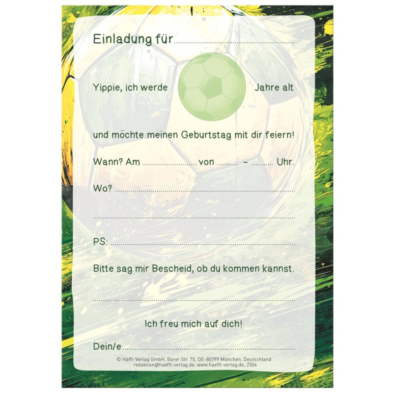 Häfft football invitation cards, A6, 350 g/m², 12 pieces