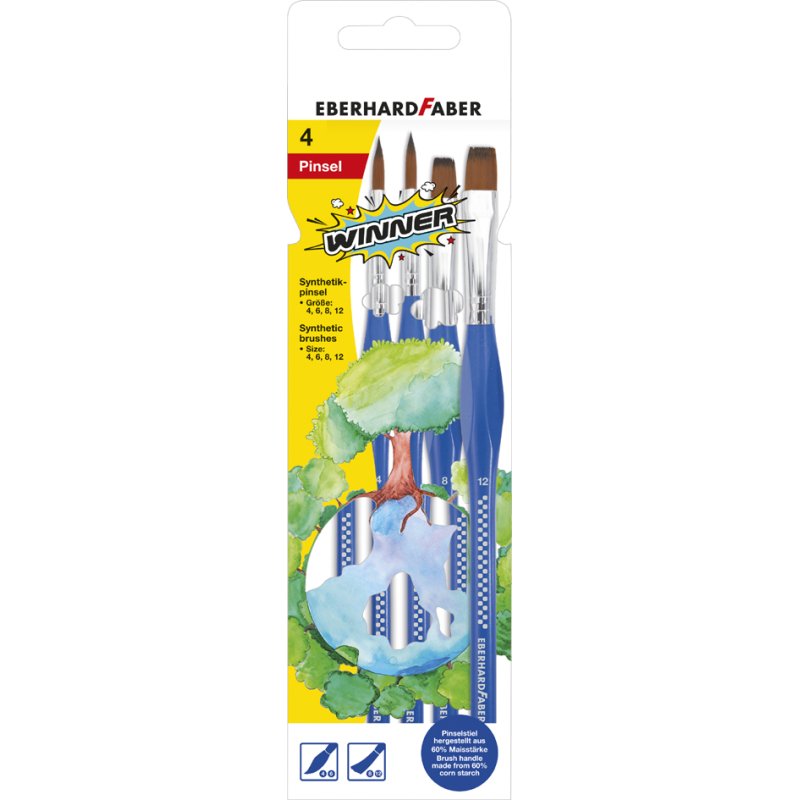 EBERHARD FABER brush set WINNER, synthetic hair, blue, 4-piece
