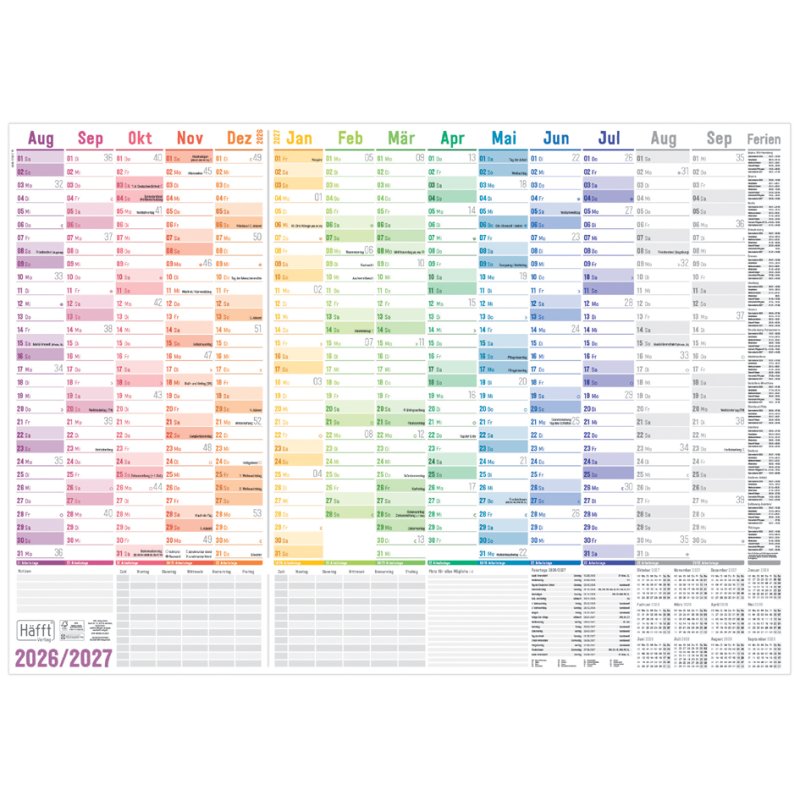 Häfft Rainbow Wall Calendar, A1, 890 x 630 mm, Aug 26–Sep 27