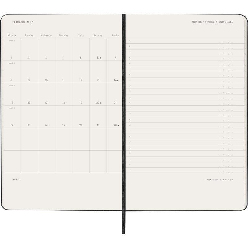 Moleskine calendrier hebdomadaire Pro 2027, L/A5, couverture rigide, noir