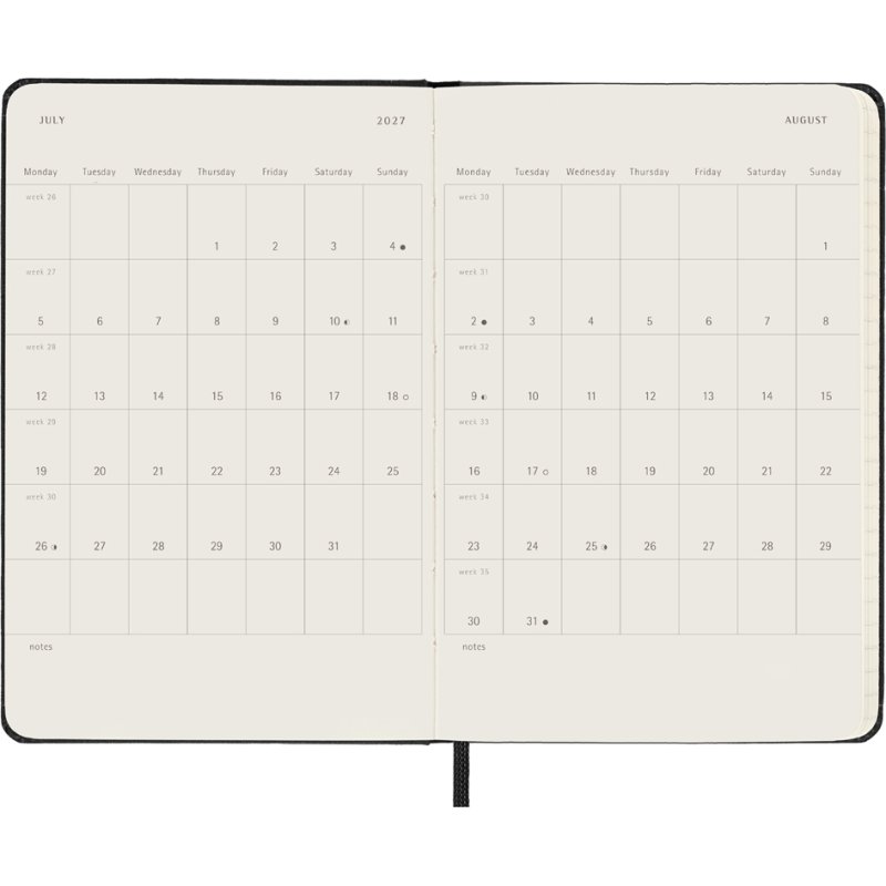 Moleskine agenda hebdomadaire 2027, couverture rigide 90 x 140 mm, noir