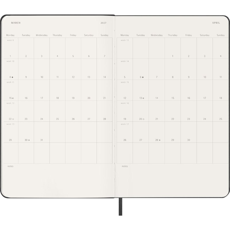 Moleskine weekagenda 2027, L/A5 hardcover, zwart