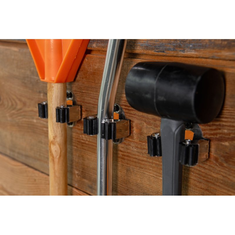 Bradas broom and tool holder, black/orange/silver, 3-piece set, wall mounting, stainless steel & TPR