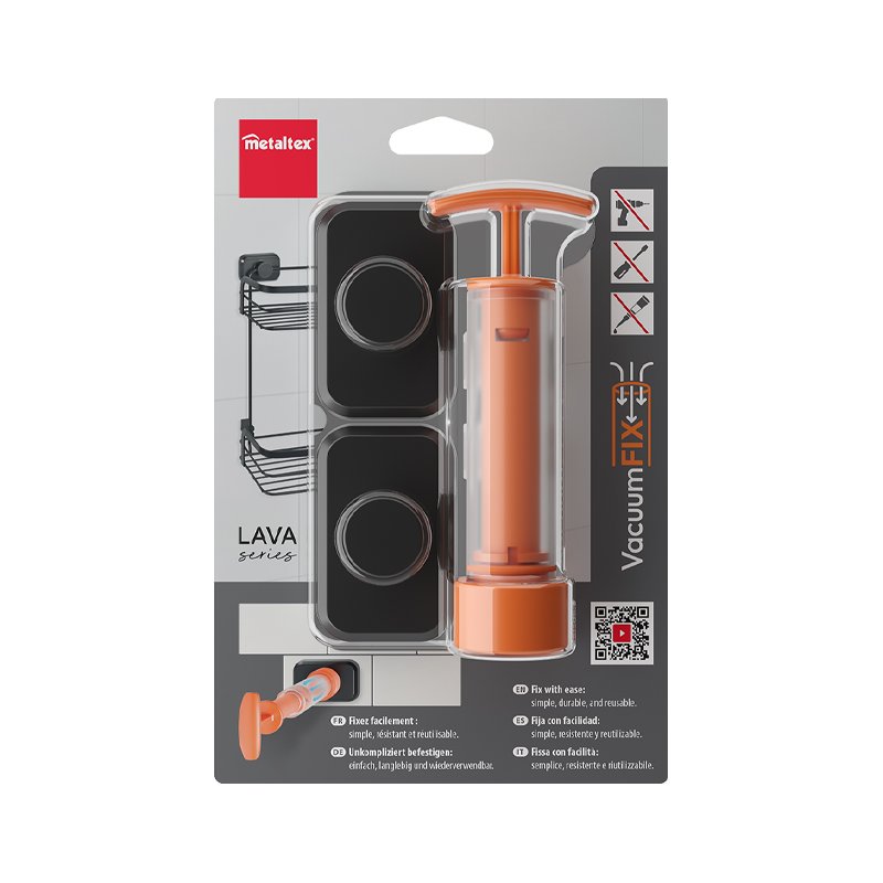 metaltex bevestigingssysteem VacuumFix H, matzwart, 2 zuighaken, kunststof