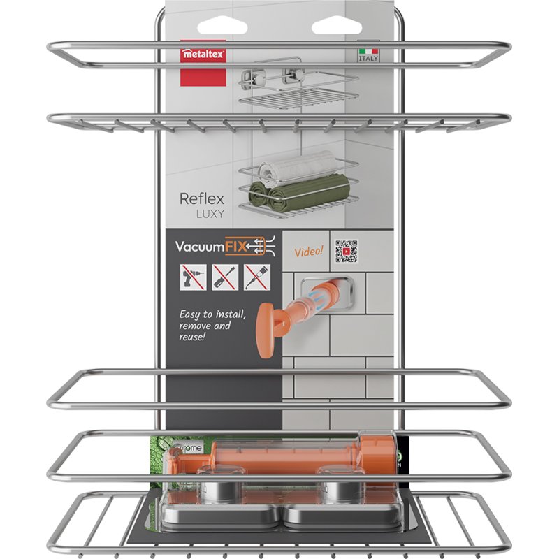 Metaltex Porte-serviettes Reflex Luxy, métal argenté, 2 étages, fixation par ventouse