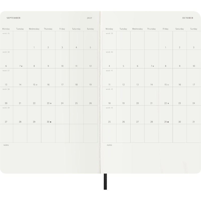 Moleskine weekkalender 2027, A5 softcover, zwart