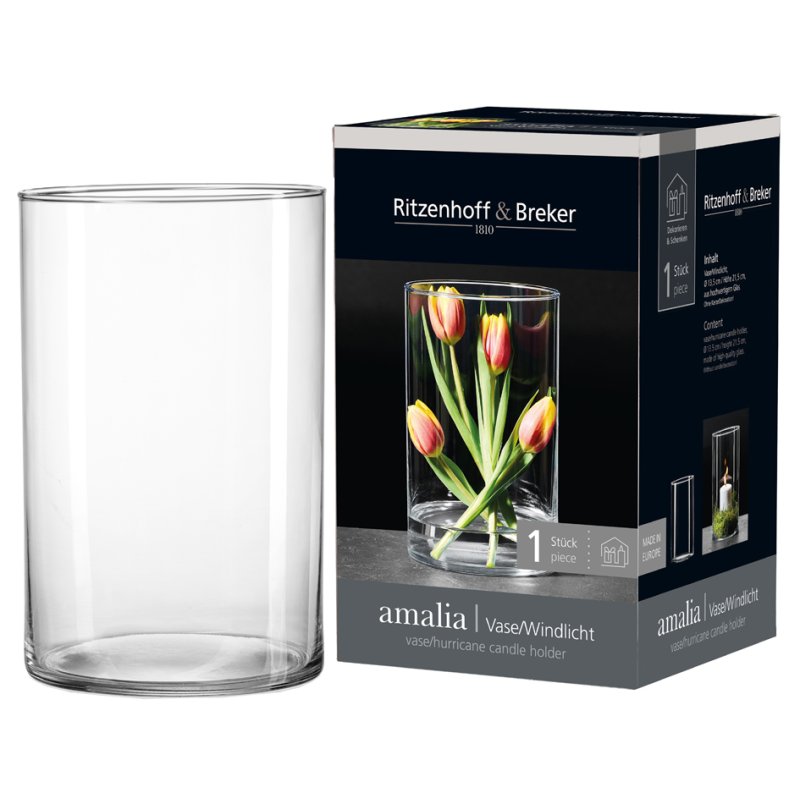 Ritzenhoff & Breker vase à fleurs AMALIA, transparent, diamètre 140 mm, hauteur 220 mm
