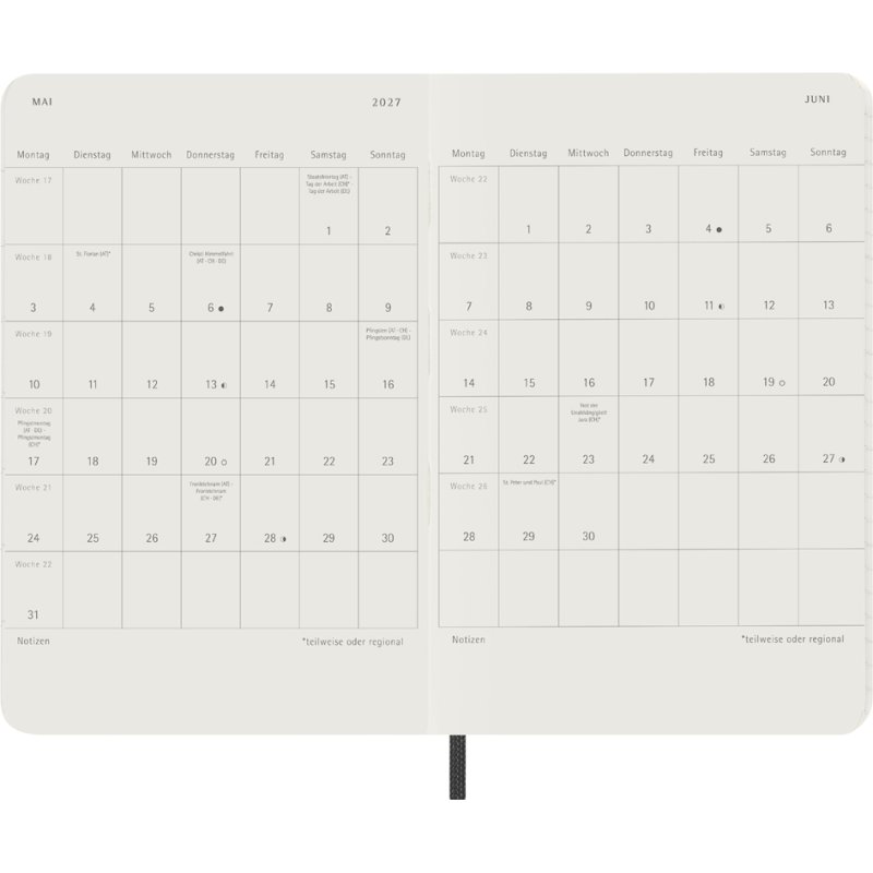 Moleskine zakagenda 12 Maanden, weekkalender P/A6, softcover, zwart