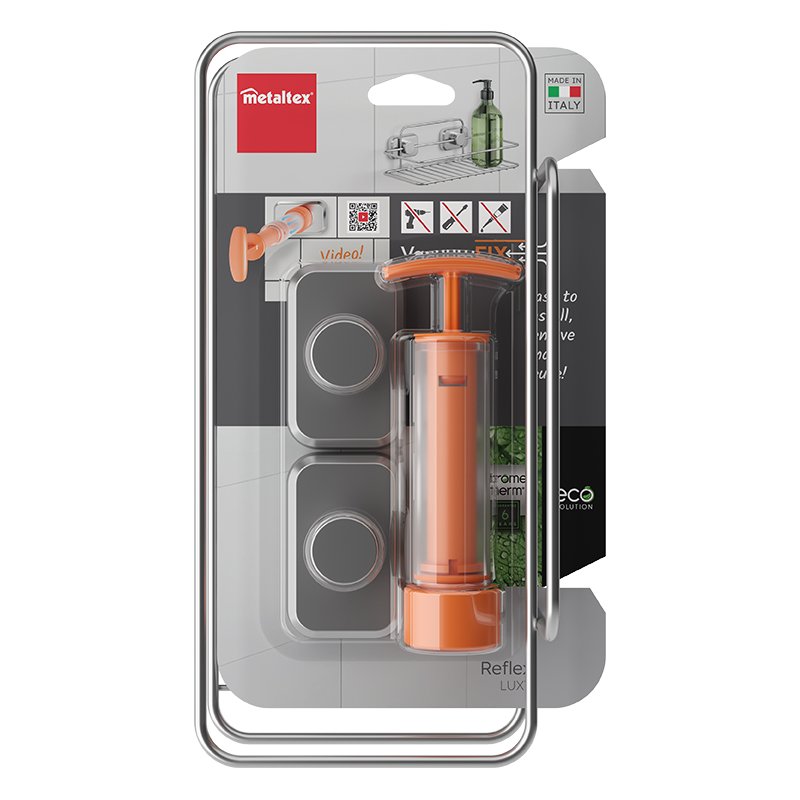 Metaltex étagère Reflex Luxy, métal argenté, système vacuum-fix, 260x130x110 mm