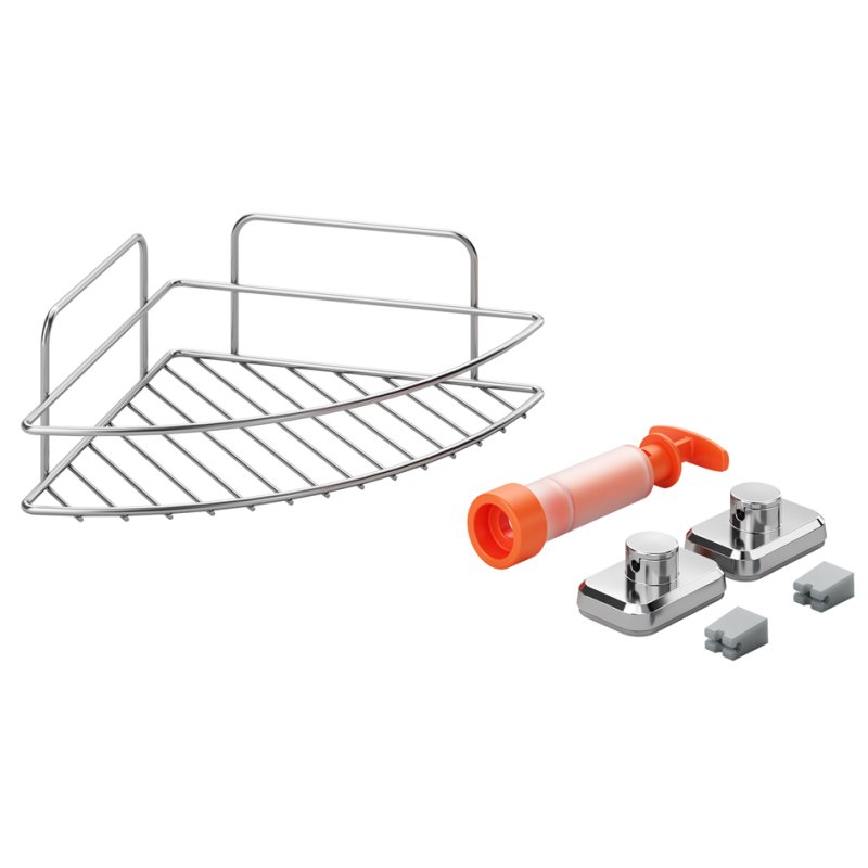 Metaltex Reflex Luxy corner shelf, silver metal, 230×230×110 mm
