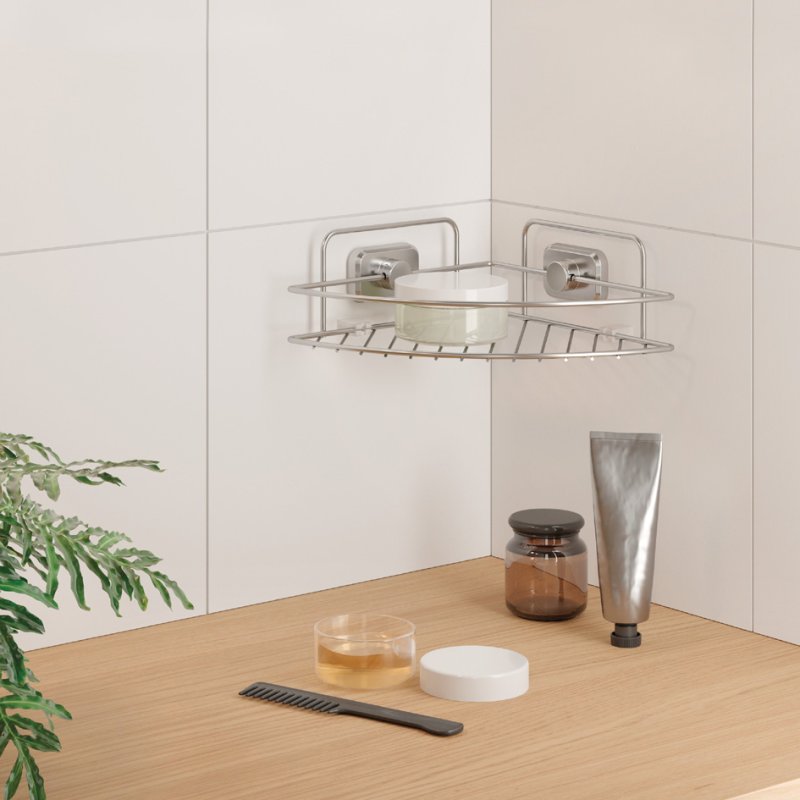 Metaltex Reflex Luxy corner shelf, silver metal, 230×230×110 mm