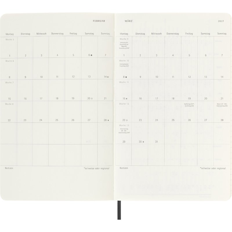 Moleskine 12 Monate weekagenda 2027, softcover, zwart, 130 x 210 mm