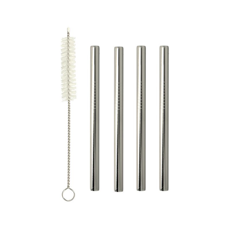 metaltex short straight straws, stainless steel silver, reusable, 4 pieces