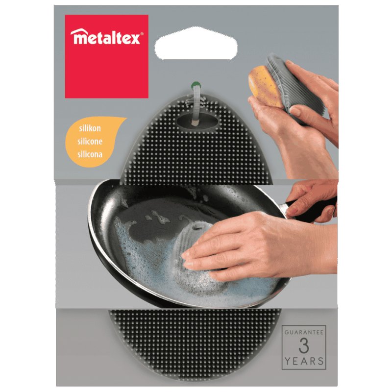 Metaltex Éponge de nettoyage, silicone, ovale, gris
