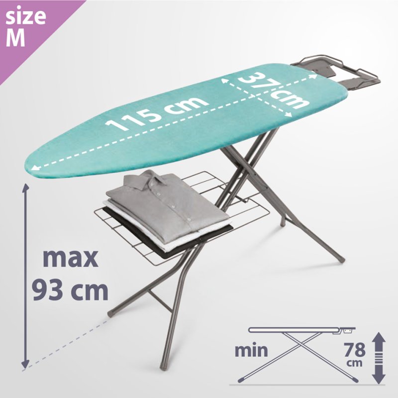metaltex table à repasser Antares, anthracite, hauteur réglable jusqu'à 93 cm, 115x37 cm