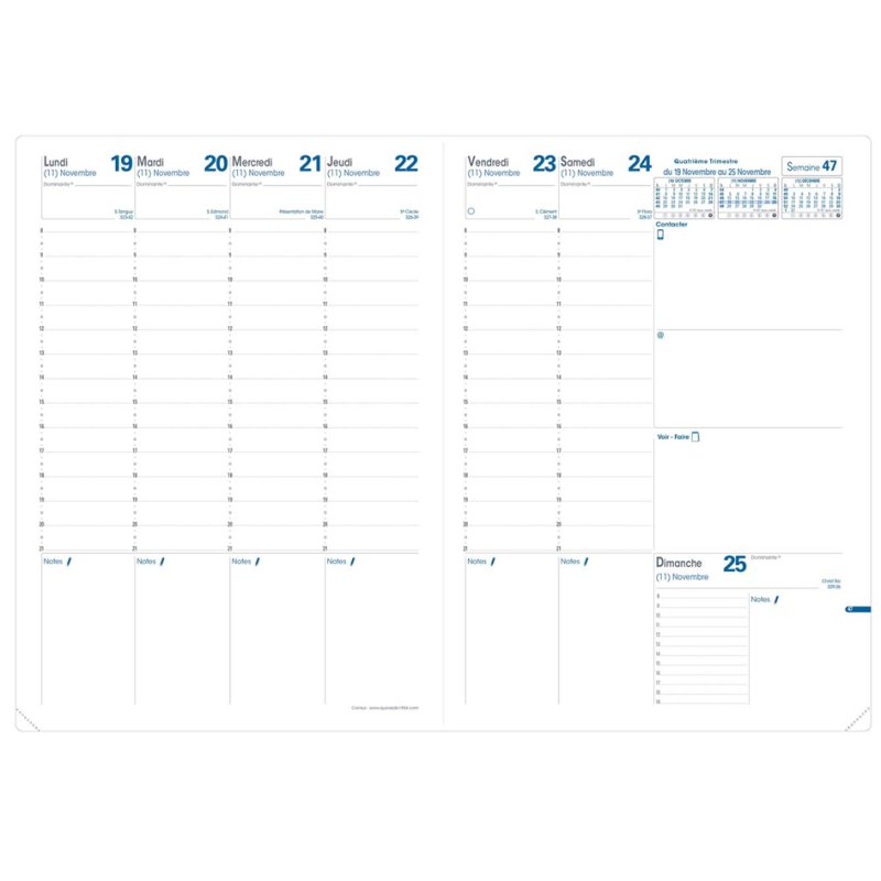 QUO VADIS agenda Consul Bergame 2027, bleu cobalt, 210 x 297 mm, 1 semaine sur 2 pages