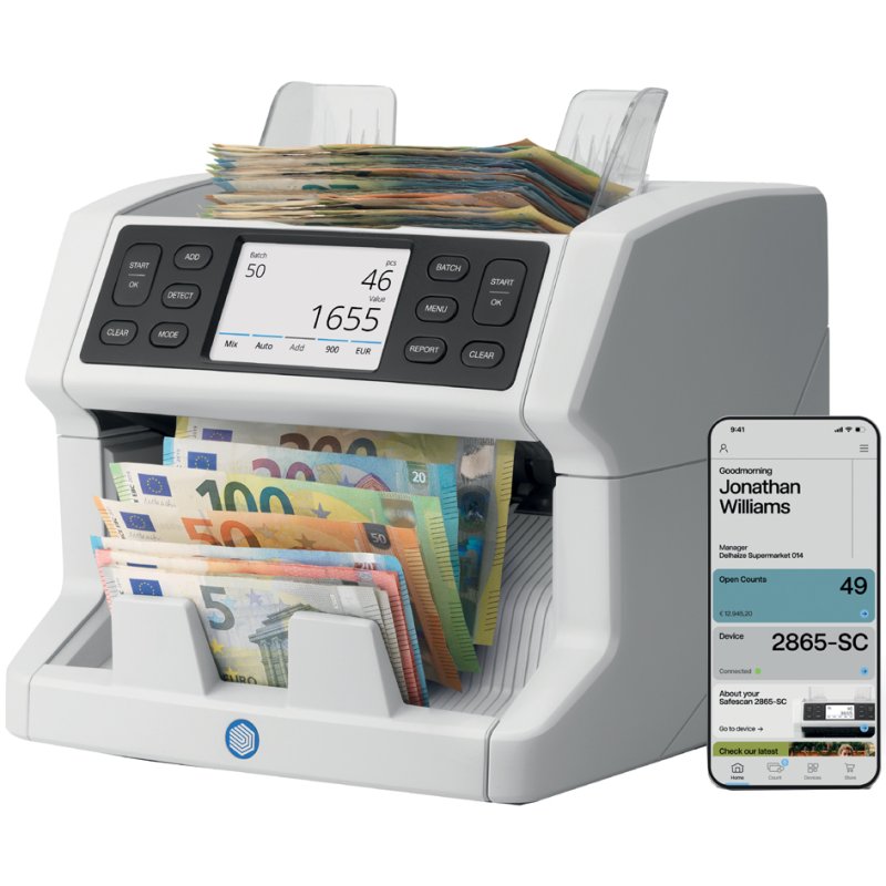 Safescan 2865-SC banknote counter, 1,200 notes/minute, grey