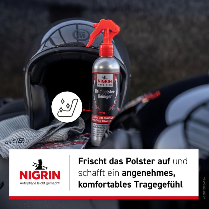 NIGRIN MOTO-BIKE helmet lining cleaner, 300 ml spray bottle, odour remover