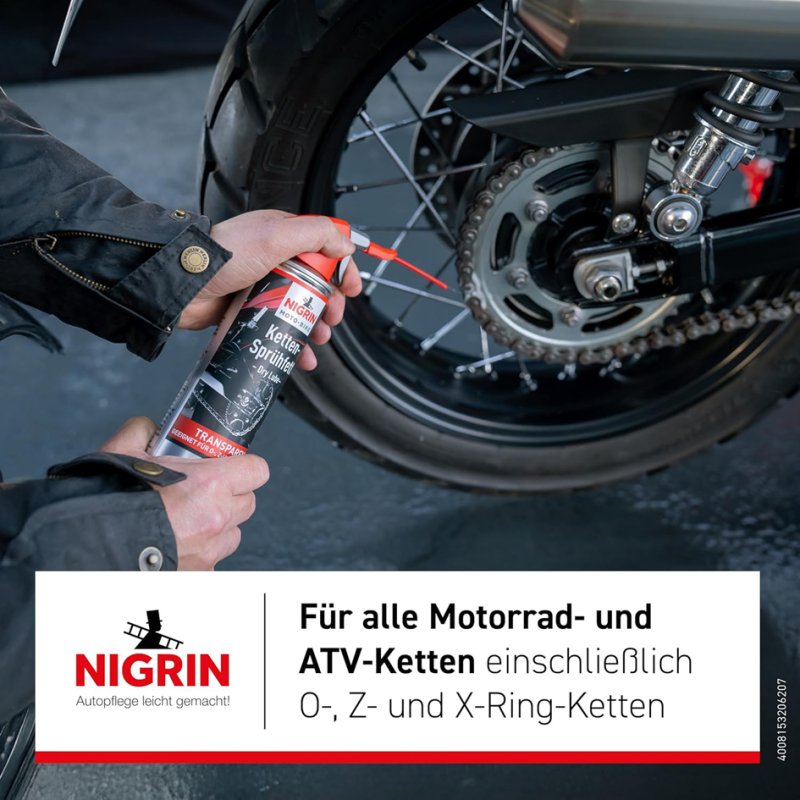 NIGRIN MOTO-BIKE chain spray grease, 400 ml spray bottle, hydrocarbon base