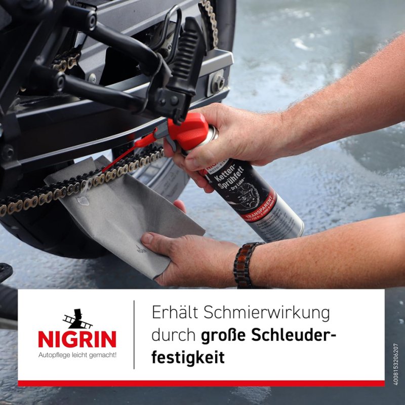 NIGRIN MOTO-BIKE chain spray grease, 400 ml spray bottle, hydrocarbon base