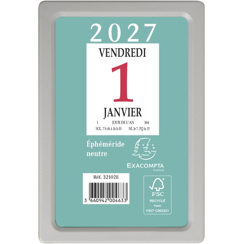 Neutral day calendar 2025, 65 x 97 mm