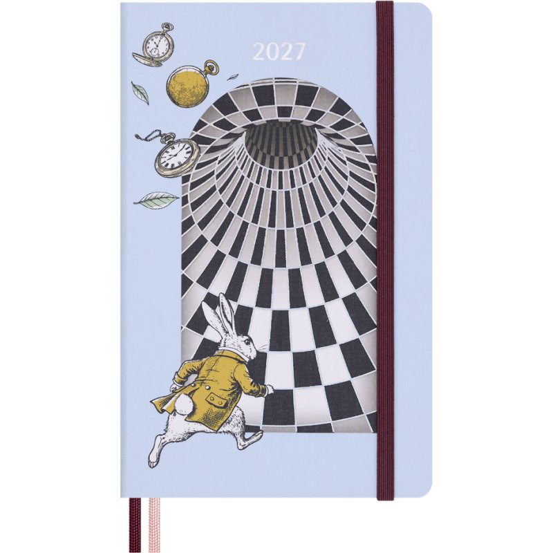 Moleskine agenda Alice in Wonderland 2027, couverture rigide, 130x210 mm, motif lapin blanc