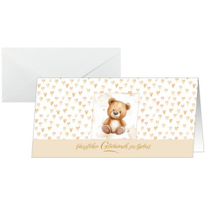 sigel Geboortekaartenset Teddy, DIN lang, 10 kaarten + 10 enveloppen, wit karton 250 g/m²