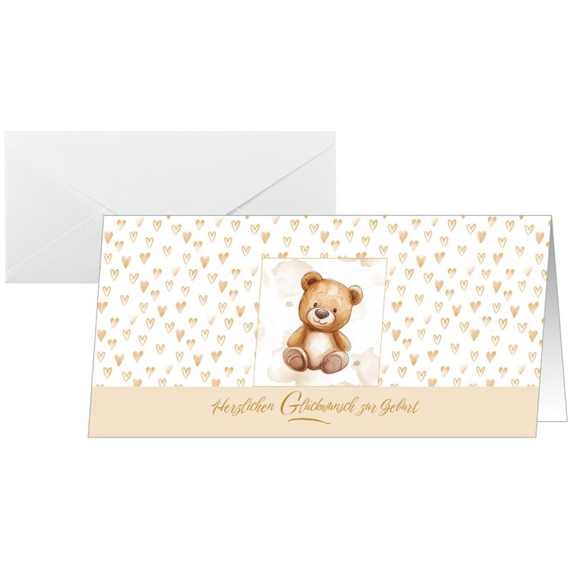 sigel Geboortekaartenset Teddy, DIN lang, 10 kaarten + 10 enveloppen, wit karton 250 g/m²