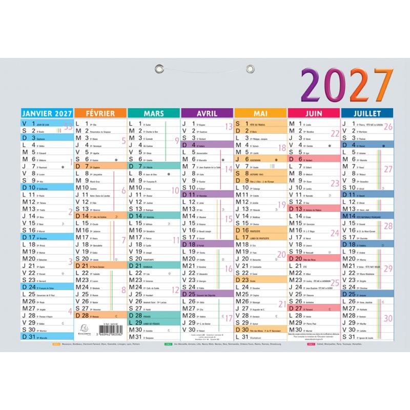 EXACOMPTA calendrier Multicolore 2027, 295 x 220 mm, 6 mois par face