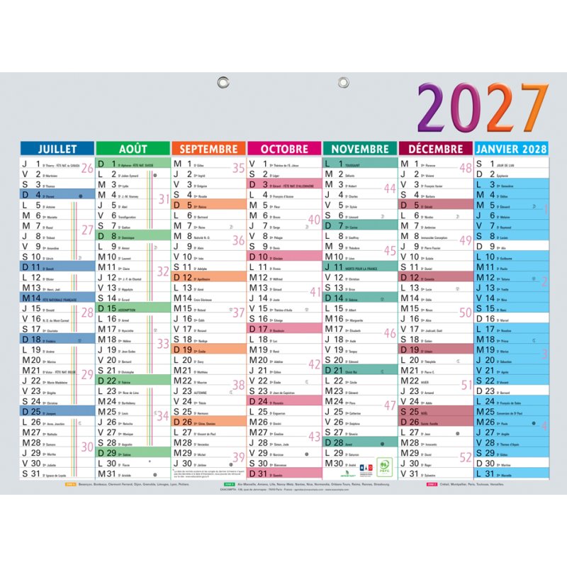 EXACOMPTA calendrier Multicolore 2027, 295 x 220 mm, 6 mois par face